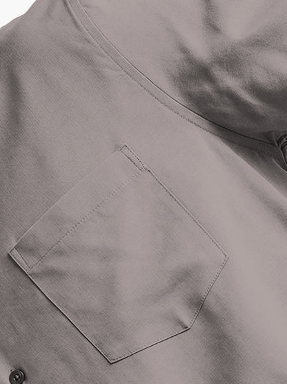 Atsignatsign Official grey 100% rayon oversized Hawaiian shirt with a chest pocket and wood button.